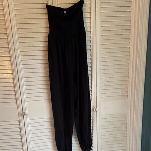 Black Strapless Jumpsuit - Women's smocked jogger